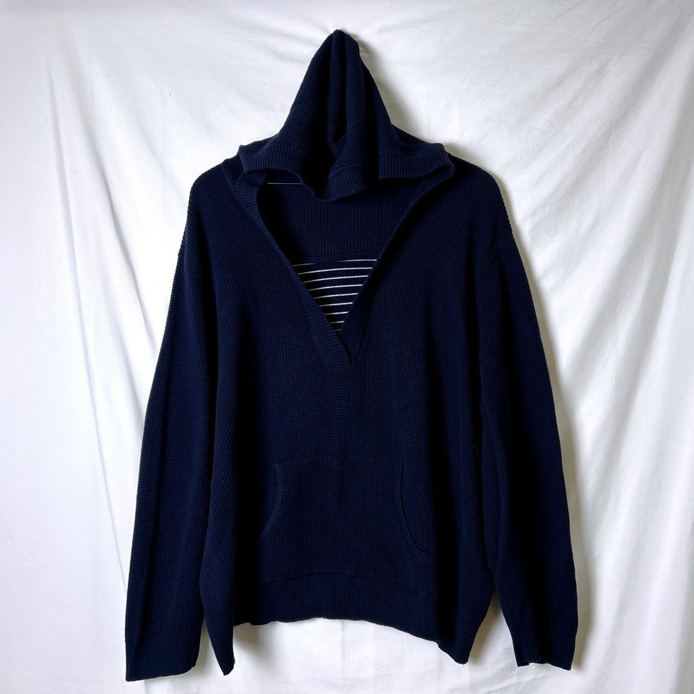 Sag Harbor Woman Waffle Knit Hoodie Navy Blue Size 2X Coastal Nautical Casual